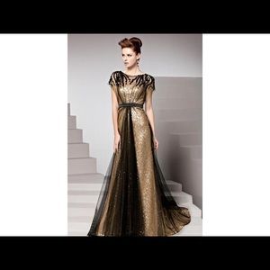 Sequin and tulle gold and black beaded dress